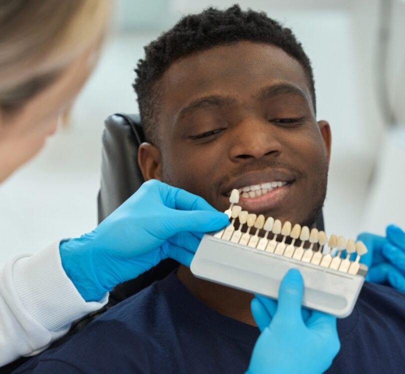 dentist-chooses-veneers-for-man-in-the-clinic | cosmetic dentistry options